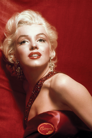 Marilyn Monroe Wearing a Red Dress and Red Lipstick